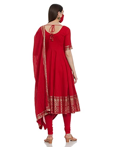 BIBA Women Embroidery Fitted Cotton Blend Salwar Kurta Dupatta(Skd7459E_Red_38)