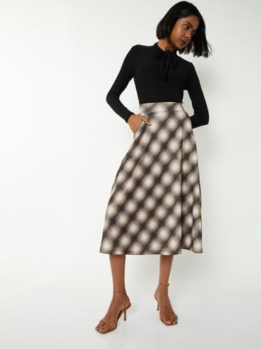 Max Women Checked A-line Midi Skirt (Beige_M)