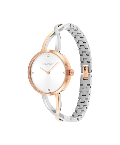 Calvin Klein Sculpted Embrace Qtz Basic Slim Silver White Round Dial Women's Watch|Two Tone Stainless Steel Material|Silver Color Band - 25100060