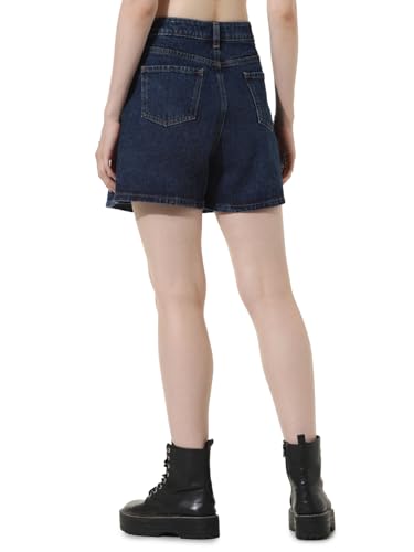 ONLY Women Washed Cotton Blend High Rise Blue Skort