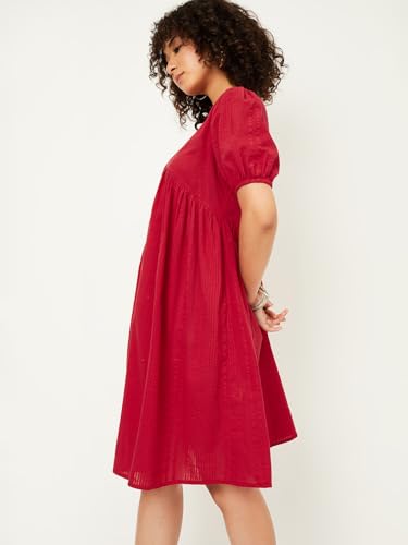 Max Women's Cotton Classic Midi Dress (SA52003B_RED