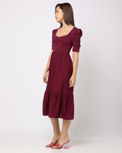 GAP Women's Rayon Classic Midi Casual Dress (442253334_Darkpurple_Dark Purple