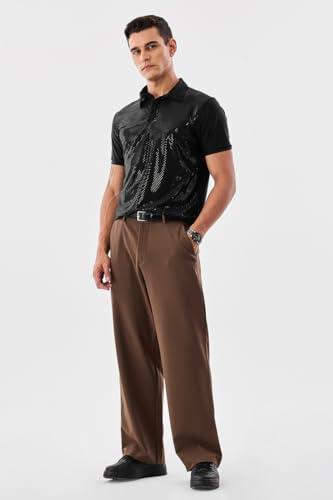SNITCH Men's Polo T-Shirt | Metallic Dotted Design with Buttoned Closure | Nylon Blend Fabric for Comfort & Stretch | Breathable & Stylish Casual Wear | Black
