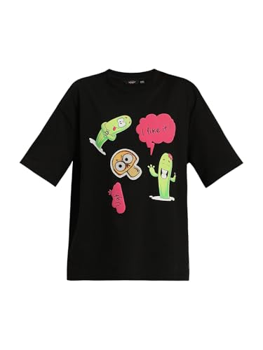 VERO MODA Girl's Graphic Print Regular Fit Black T-Shirt