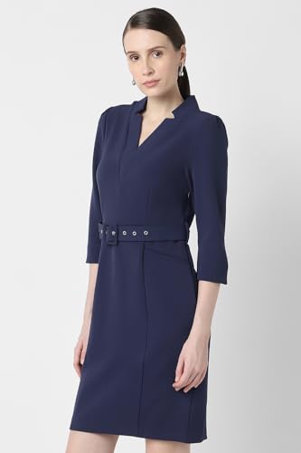 Van Heusen Women's Polyester Blend Modern Mid-Thigh Length Dress (VWDRCRGPQ14305_Navy