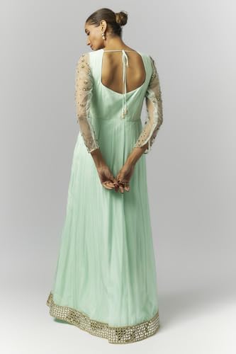 essaySumedha Agrawal Organza and Santoon Organza Anarkali for Women (Size: L, Mint Green)