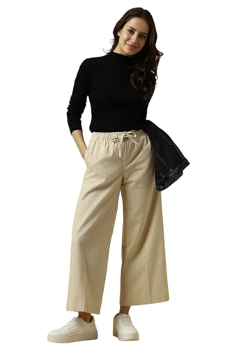 Women Beige Regular Fit Textured Casual Trousers