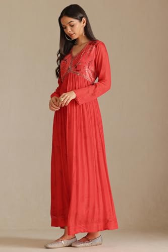 Soch Women's Chinon Maxi Dress (RSD-CWS5KU61331 Red