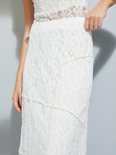 Max Women Lace A-line Midi Skirt(Off White_S)