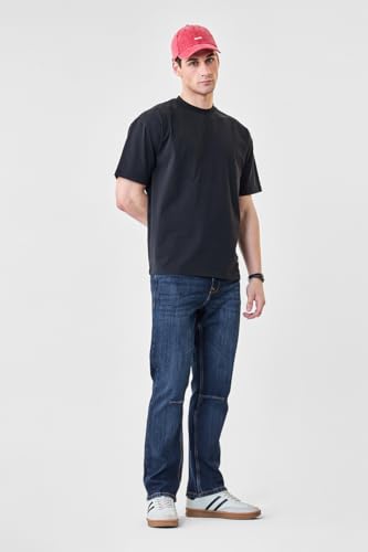 SNITCH Men Dark Blue Casual Jeans | Straight Fit Mid Rise Washed Design | Durable Cotton Blend & Smooth Denim Fabric for Everyday Comfort & Style