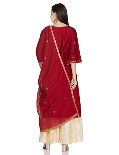BIBA Women Cotton Solid Relaxed Salwar Kurta Dupatta(SKD6901_CHERRY RED_36), Large