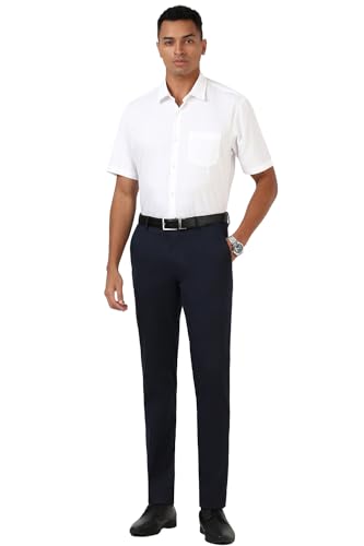 Peter England Men Navy Check Slim Fit Trousers