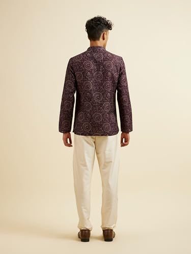 Manyavar Men's Viscose Blend Printed Short Kurta (Wine,L)