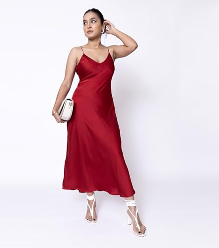 Sheux Red Satin Valentine Dress for Women – A-Line Gown for Date Night, Romantic Dinners & Special Evenings (XS)