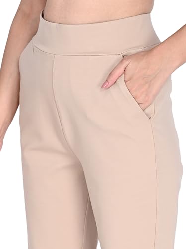 Plus Size Women Boot Cut/Bell Bottom Pull Up (NO Zip) Trouser - HIGH Rise - Stretchable Fabric - Beige Color - Waist Size (L) 32" to (4XL) 40" inches (in, Numeric, 36, Beige)