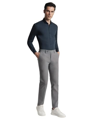 Men Grey Textured Formal Trousers