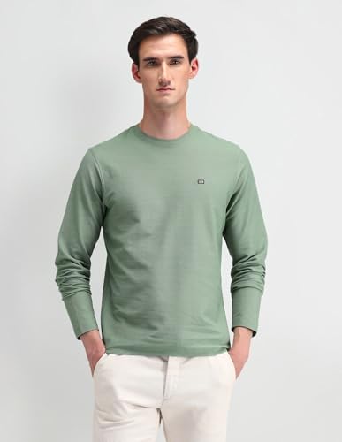 Arrow Sports Men's Textured Regular Fit T-Shirt (ASAITS3304_LT. Green