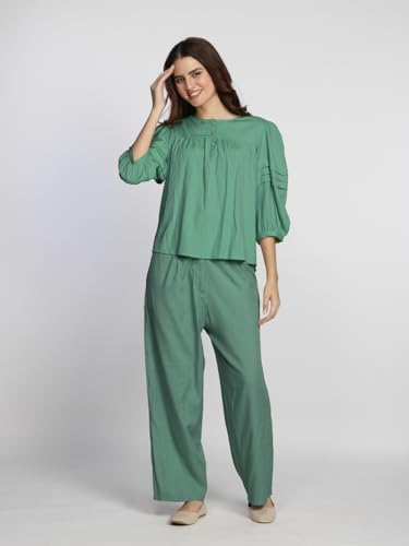 Zink London Women's Green Solid Straight Palazzo
