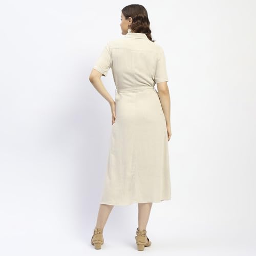 Madame Beige Button Down Viscose Blend Shirt Dress