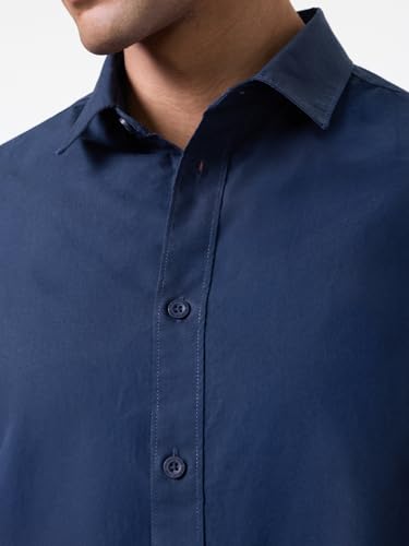The Souled Store Midnight Silk Men and Boys Long Sleeve Spread Collar Navy Blue Solid Easy to Style Everyday Office Wear Stylish Casual Cotton Relaxed Shirt