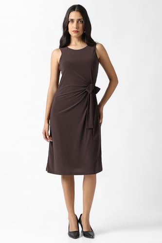 Women Brown Solid Knee Length Casual Dress