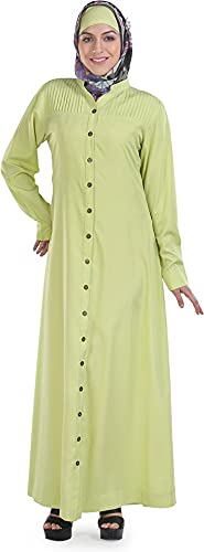 Momin Libas Women's Pleated Metallic Button Long Maxi Dress Abaya & Burqua, Green, 3XL