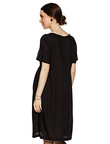 MomStory Women's Rayon Pleated Knee-Long Dress (MDRF501873_Black_XL)