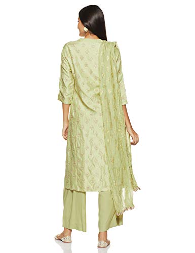 BIBA Women Synthetic Embroidery Straight Salwar Kurta Dupatta(Skd6643_Green_32)