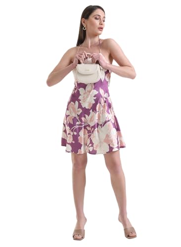 Kazo Women's Satin Fit and Flare Mini Dress (125295_Purple Combo