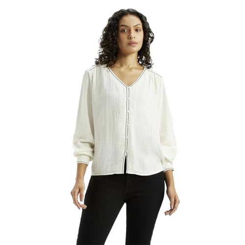 Levi's Women's Textured Off-White V Neck Top