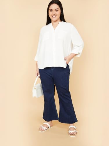 Max Women Washed Flared Jeans(Blue_42,)