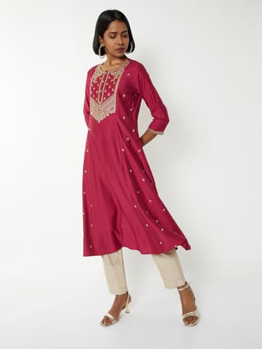 Max Women Embroidered A-line Kurta (Red_XXL)