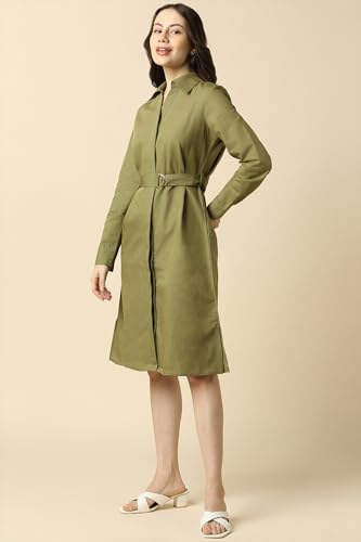 Women Olive Solid Casual Dress