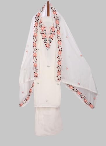 SALWAR STUDIO Off White Embroidered Floral Silk Unstitched Dress Material_VCDM0099-OFWH