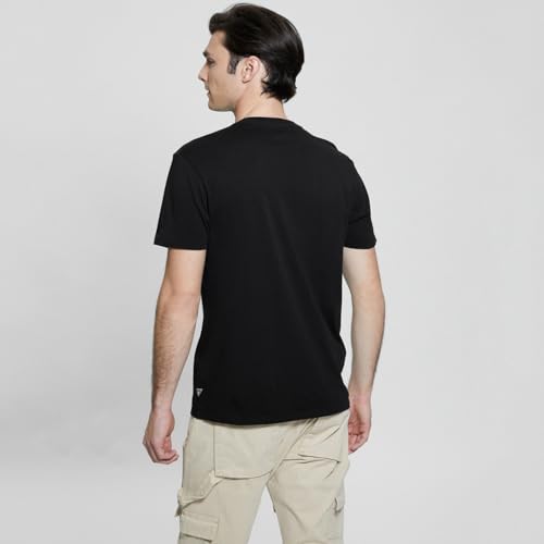 GUESS Black Pure Cotton Printed Round Neck T-Shirt