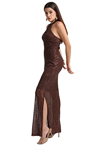 Kazo Women's Polyester Bodycon Maxi Casual Dress (124673BRWNL_Brown
