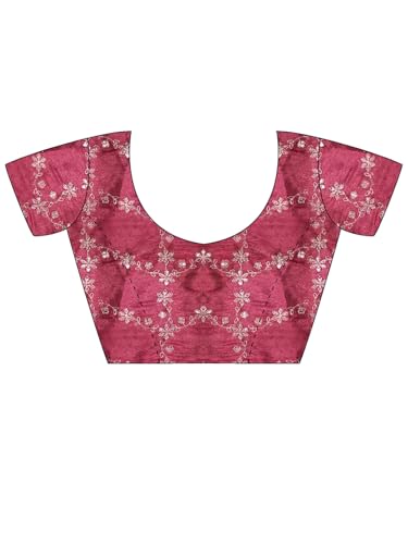 AKHILAM Women's Pink Georgette Embellished Saree With Unstitched Blouse Piece (PARINAY1004_SR)