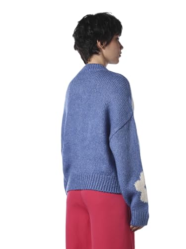 ONLY Women's Floral Print Loose Fit Blue Sweater