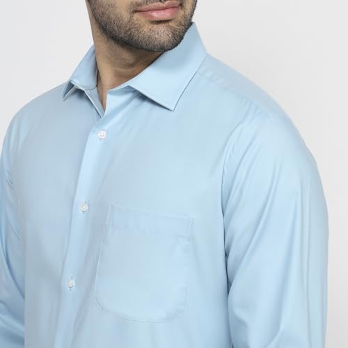 Park Avenue Men Regular Fit Solid Pattern Pure Cotton Semicutaway Collar Full Sleeve Round Hem Formal Shirt Medium Blue