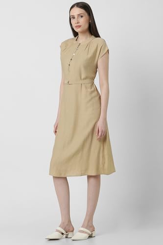 Van Heusen Women's Nylon Blend Modern Calf Length Dress (VWDRFRGPL10472_Beige