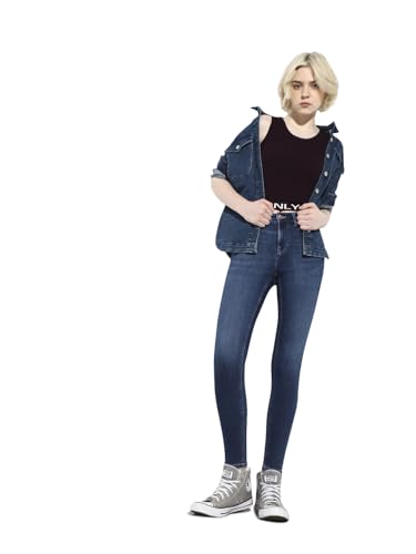 ONLY Women's Solid Skinny Fit High-Rise Blue Jeans