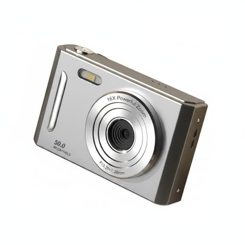 TRENDIVIBE 50MP Digital Camera with 1080P Full HD Video, 8X Digital Zoom, Anti-Shake, Built-in Flash, 2.4 Inch Display, Compact Point & Shoot Camera for Travel, Students & Beginners, Silver