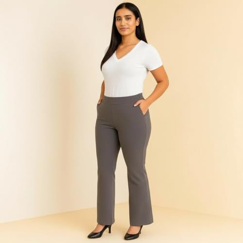 EcoLove Bell Bottom Pants for Women, Navy Blue, Flared Fit (in, Alpha, 4XL, Regular, Dark Grey)