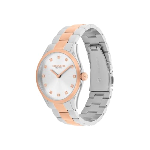 Coach Brooks Qtz Basic Silver White Round Dial Women's Watch|Stainless Steel & Ionic Plated Rose Gold Steel Material|Rose Gold Color Band - 14504537