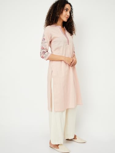 Max Women Cotton Blend Regular Fit Regular Kurta (NAWWSP25ZU_Peach Large)