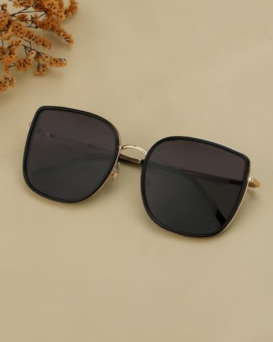 Carlton London Black with Gold Toned and Black Polarised Lens Oversized Sunglass for womens