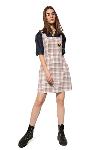 ONLY Women's Checks Fit and Flare Beige Dress