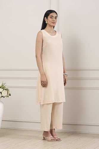 Biba Women Beige Viscose Blend Straight Suit Set_34