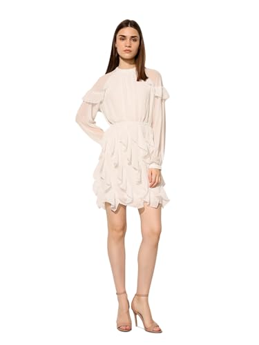 ONLY Women's Self Design Fit and Flare White Dress
