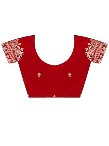 AKHILAM Women's Red Satin Silk Embellished Saree With Unstitched Blouse Piece (KRIYNS5305_KH)